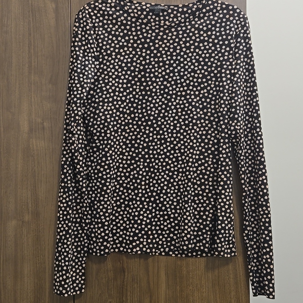 COS-100% Cotton Tee Long Sleeve Polka Dot-Size Medium